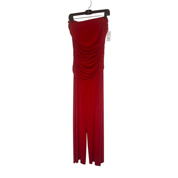 Camille La Vie Women's L Red Strapless Ruched Wide-Leg Jumpsuit Elegant Chic - Picture 3 of 14